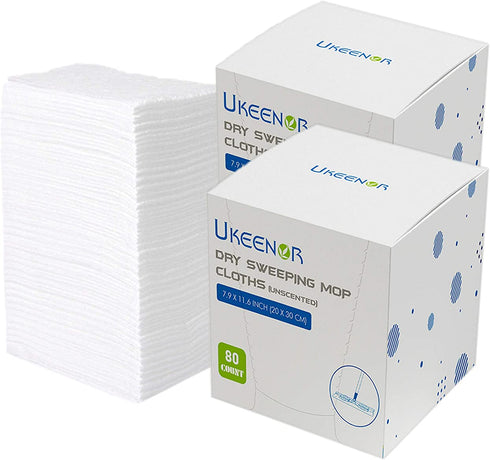 UKEENOR Dry Mop Refills Sweeper 160 Count Disposable Dusting Cloths Dry Sweeping Refills Dry Duster Cloths Mop Pads Floor Cloth Refills Electrostatic Cloths 7.9"x11.6" Box Packing
