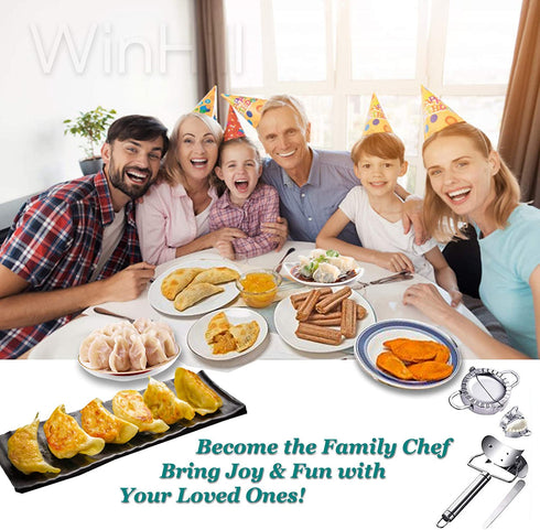 Dumplings Maker 8 PCs Stainless Steel, Empanada Press Mold Set and Cutter for Chinese Wonton Pie Ravioli Pierogi, Gyoza Dough Pastry Wrappers Pot Stickers Skin Manual Stuffing Spoon Flour Ring Tools