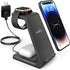 Quezqa Wireless Charging Stand - Fast Wireless Charger - 3 in 1 Charging Station for Apple AirPods Pro 3 2 Apple Watch Ultra 8 7 SE 6 5 4 iPhone 14 Pro Max 14 Plus 13 12 11 Pro Max with QC3.0 Adapter