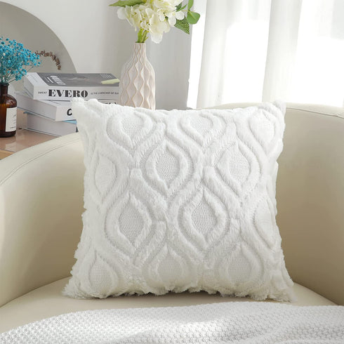 decorUhome Cream White Throw Pillow Covers 20x20 Inches Set of 2 Soft Fluffy Decorative Pillow Cases for Couch Bed Sofa