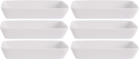 Farmhouse Decor Porcelain Mini Dipping Bowls Sauce Dishes - Set of 6 Elegant White Soy Sause Dish (Mini Rectangular Tapas Plate, 4" Long, 1.25 Oz)