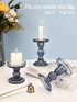 Lewondr Glass Candle Holders, 3 Pieces Crystal Clear Candlesticks with Elegant Design for Pillar Taper Candle and Tea Light, Home Table Living Room Wedding Party Decorations Home D©cor - Smoky Blue