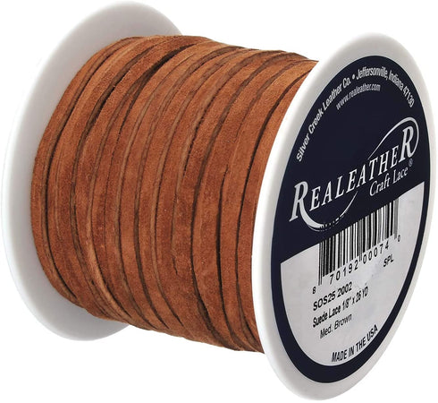 Realeather Suede Lace, 1/8" x 25 yd, Medium Brown