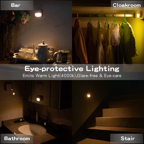 HOOJIN Motion Sensor Night Light,Stick Anywhere with No Tools, Battery Operated Lights, LED Night Lights, Perfect for Staircase Hallway Bathroom Bedroom Nursery Kitchen Cabinet,Warm White(4 Pack)