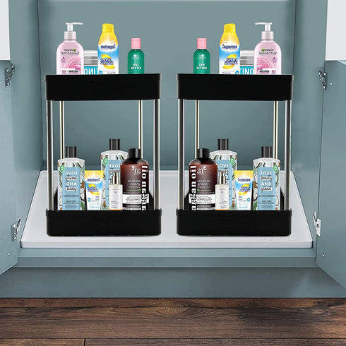 Under Sink Organizer Under Bathroom Sink Storage 2 Tier Organizer Under Sink Shelf Organizer Black Countertop Storage Shelf With Hooks Under Cabinet Shelf Organizer Bathroom Kitchen