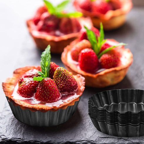 10 Pieces Mini Tart Pan with Removable Bottom, Nonstick Quiche Pan for Baking Pies, Quiche Cheese Cakes and Desserts (Black,3 Inch)