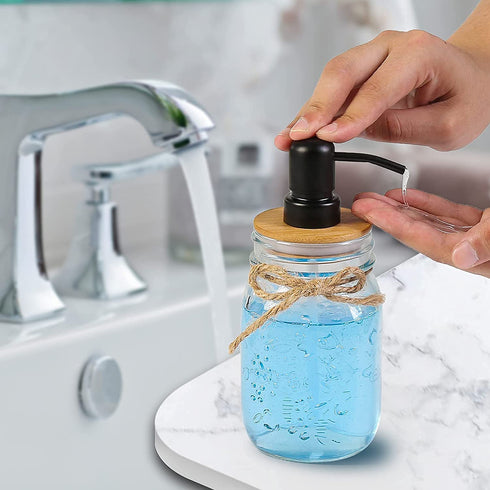 Bathroom Accessories Set Mason Jar, Foaming Soap Dispenser+2 Apothecary Jars+Toothbrush Holder, Bathroom Canisters Rustic Farmhouse Bathroom Decor Jars with Bamboo Lid, Country Countertop, Black