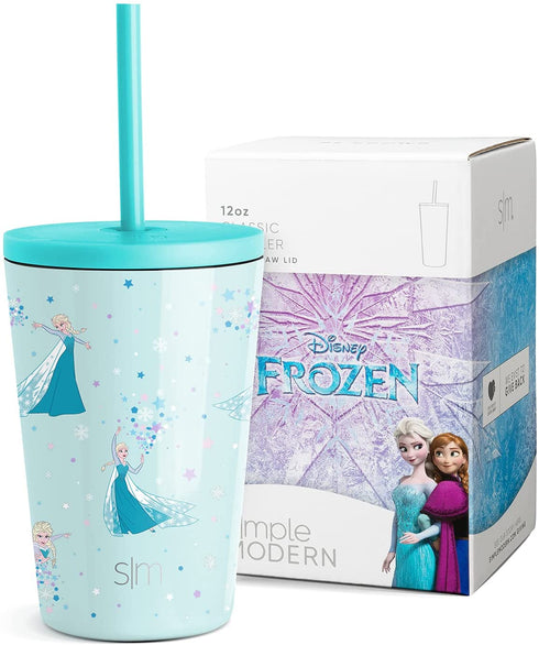 Simple Modern Disney Elsa Toddler Cup with Lid and Straw | Reusable Insulated Stainless Steel Kids Tumbler | Classic Collection | 12oz, Frozen Elsa's Snowflake