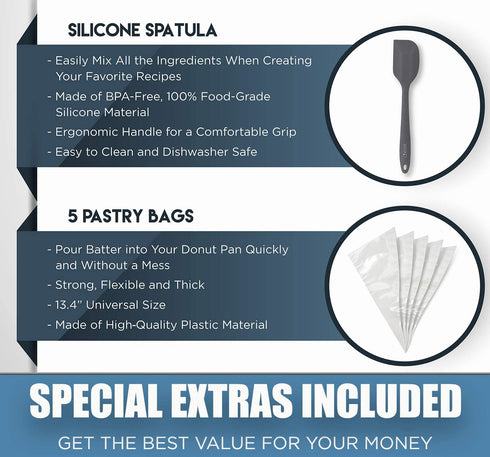 Chefast Silicone Donut Pans Combo Kit: Non-Stick Large and Mini Donut Pan Baking Molds, Spatula, and 5 Pastry Bags - for Full-Size and Small Donuts - Bagels and Doughnuts Maker Set