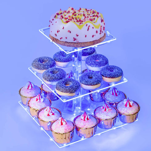 Pastry Stand 3 Tier Acrylic Cupcake Display Stand Light up Cake Stand Cupcake holder Pastry serving platter Candy Bar Party D©cor Wedding Birthday Holidays?Christmas?Blue Light?€¦