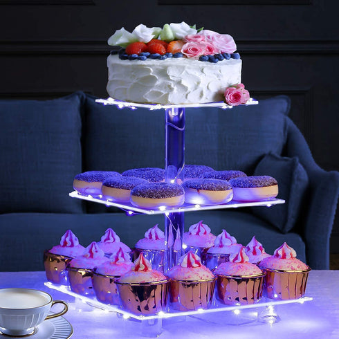 Pastry Stand 3 Tier Acrylic Cupcake Display Stand Light up Cake Stand Cupcake holder Pastry serving platter Candy Bar Party D©cor Wedding Birthday Holidays?Christmas?Blue Light?€¦