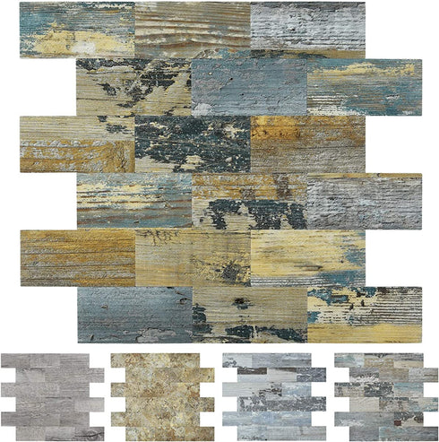 Art3d Peel and Stick Distressed Rustic Wood Panel 5-Pack of 13.5x11.4inches, for Kitchen Backsplash, Bathroom Decoration, Fireplace and Stair Riser Decal, Made of PVC Composite Laminate