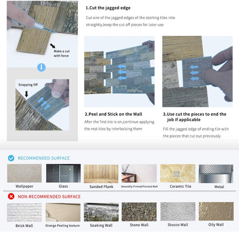 Art3d Peel and Stick Distressed Rustic Wood Panel 5-Pack of 13.5x11.4inches, for Kitchen Backsplash, Bathroom Decoration, Fireplace and Stair Riser Decal, Made of PVC Composite Laminate