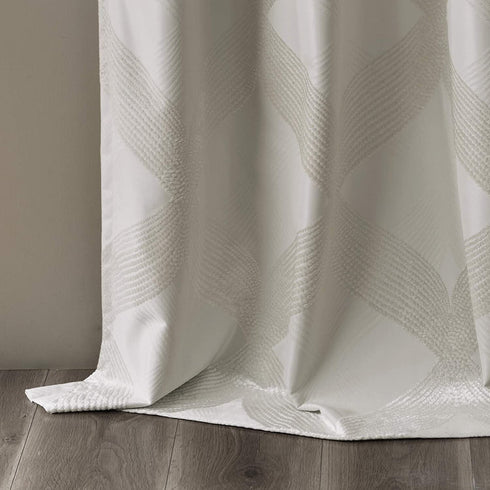 SUNSMART Bentley Total Blackout Curtains Window, Ogee Knitted Jacquard, Grommet Top Living Room Decor, Thermal Insulated Light Blocking Drape for Bedroom and Apartments, 50" x 95", Ivory