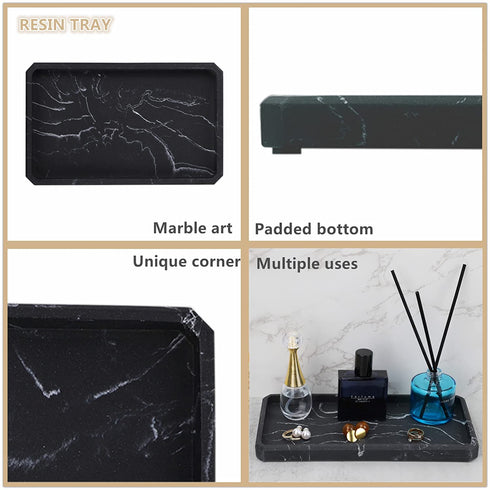 LKKL Vanity Tray, Bathroom Tray Toilet Tank Storage Tray, Kitchen Sink Trays, Vanity Countertop Organizer for Candles Soap Towel Holder, Rectangle Black 9"