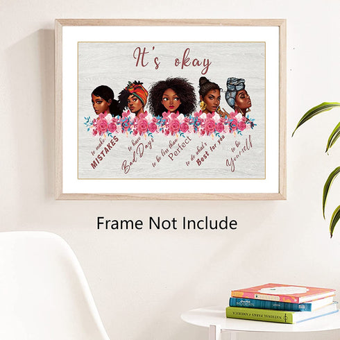 African American Wall Art Black Girls Portrait Decor Black Queen Inspirational Picture for Home Its Okay To Make Mistake Poster for Bathroom Unframed