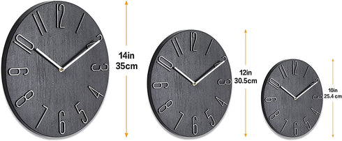 14 inch Modern Wall Clock Minimalist Block Silent and Non-Ticking Imitation Wood 3D Round Stereo Digital Indoor Clock, Family Living Room, Kitchen, Bedroom, Office, Hotel