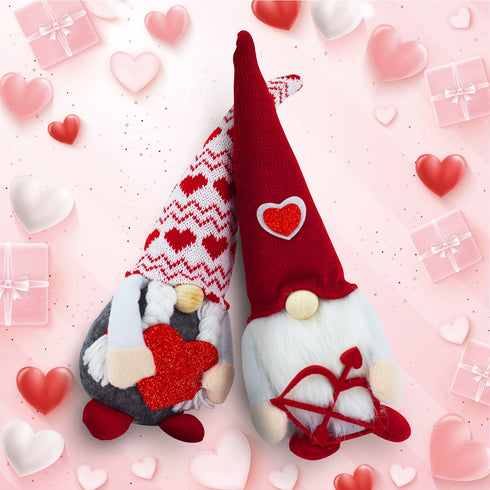 Valentines Day Gnomes, 2-Pack Valentines Gnomes, Gnomes Plush Swedish Handmade Gnomes for Valentines Gift/ Decoration - Scandinavian Decorations for Table, Bedroom, Living Room, Mantle