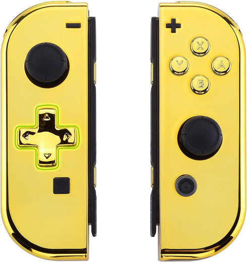 eXtremeRate Chrome Gold Joycon Handheld Controller Housing (D-Pad Version) w/Full Set Buttons, DIY Replacement Shell Case for Nintendo Switch & Switch OLED Model Joy-Con – Console Shell NOT Included