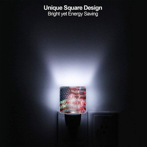 Set of 2 Led Night Lights, Fireworks 4th of July American Flag Patriotic Auto Dusk-to-Dawn Sensor Night Lamp Home Decorative for Adult