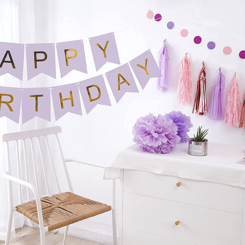 Birthday Party Decorations, Birthday Party Supplies for Girls Decors Kit Pom Pom Lanterns Paper Garland Happy Birthday Banner