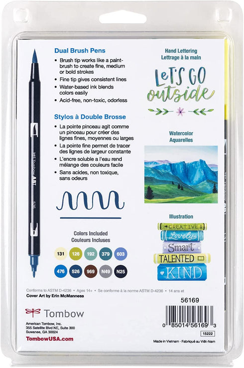 Tombow 56169 Dual Brush Pen Art Markers, Landscape, 10-Pack. Blendable, Brush and Fine Tip Markers