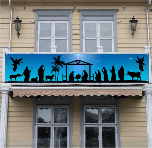 Manger Scene Religious Christmas Yard Signs-Holy Nativity Christmas Banner Large Xmas Yard Sign for Religious Christmas Decoration