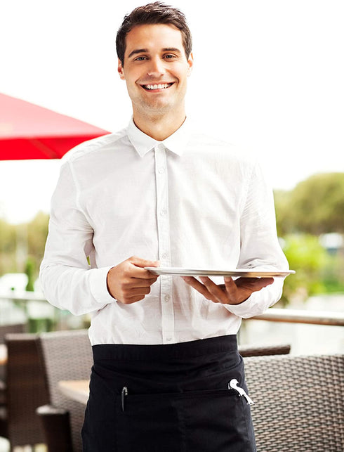 BOHARERS Waist Apron with 3 Pockets 4 Pack - Black Waitress Waiter Half Aprons Kitchen Restaurant for Women Men Server, 24 X 12 for Holding Server Book Guest Check Card Holder
