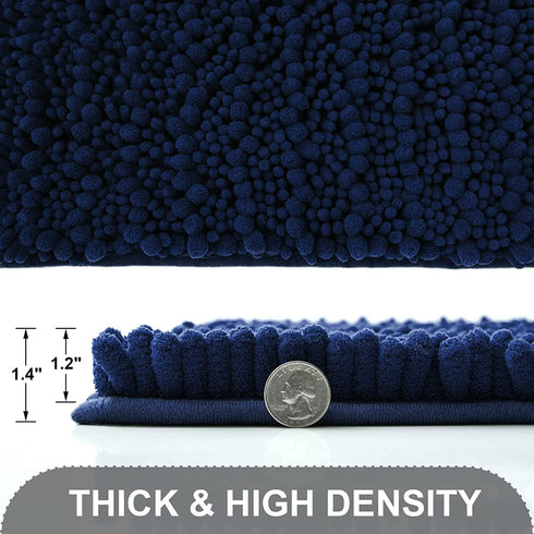 TEESHLY Luxury Chenille Bath Rug for Bathroom - Extra Soft Absorbent Thick Shaggy Bath Mat, Non Slip Machine Washable Plush Carpet Floor Mat for Tub, Shower, and Room (Navy, 32" x 20")