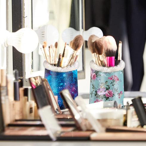 Premium Leather Makeup Brushes Cup, Pen Pencil Desk Holders, Office & Home Organizer, Make Up Brush Pot
