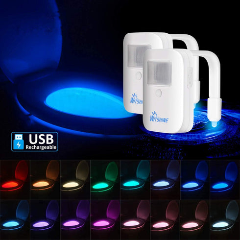 2 Pack Rechargeable Toilet Night Lights, 16-Color Motion Detection Bathroom Bowl Light, Novelty Cool Funny Birthday Gag Stocking Stuffer Gadget Gifts Idea for Adult Kids Men Father Dad Boys Toddlers