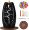 SPACEKEEPER Backflow Incense Holder Ceramic Incense Burner Waterfall, Aromatherapy Ornament Home Decor with 120 Backflow Incense Cones & 30 Incense Stick, Jet Black