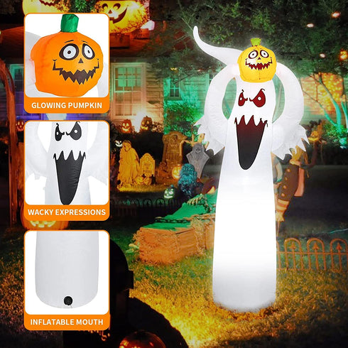Vansdon 6Ft Tall Halloween Inflatable Spooky Ghosts with Pumpkins LED Lights Decor Outdoor Indoor Holiday Decorations, Blow up Lighted Yard Decor, Lawn Inflatables Ghost Yard Prop(White)