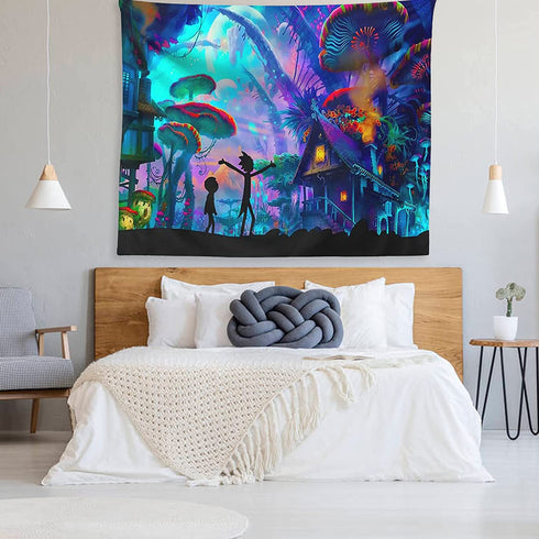 Wxnixyou 59"x79" Trippy Mushroom Tapestry Wall Hanging and Aesthetic Jellyfish Nature Tapestries Black Light Night Poster for Bedroom, Living Room Decor , Birthday Party Gift