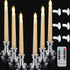 CXMYKE 6PACK 7.9" LED Taper Candles with Removable Silver Candle Holders - Battery Operated Flameless Window Candles with Remote Timer - Warm White Flicker Light - Perfect for Wedding/ Birthday Decor