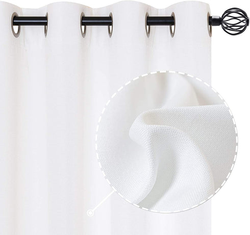 jinchan Linen Look Curtains for Living Room Moderate Light Filtering Window Curtain Panels for Bedroom Single Panel 90 Length White