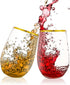 16oz Plastic Stemless Wine Glasses w/Gold Rim - Unbreakable Disposable Cocktails & Scotch Tumbler,Crystal Shatterproof Drinking Glassware Goblet for Homes,Outdoor,Wedding, Anniversary - Set of 6
