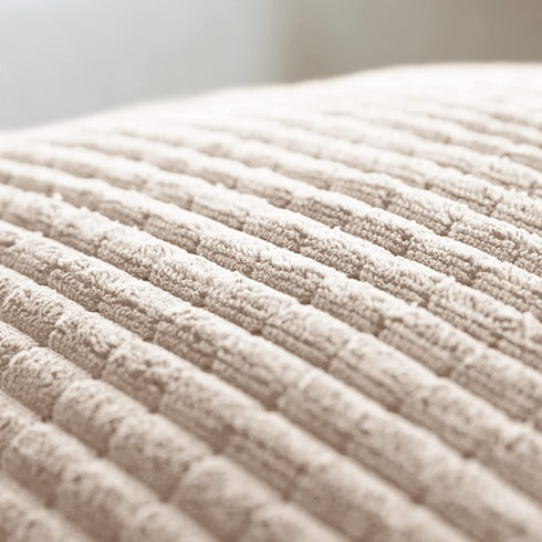 Deconovo Throw Pillow Covers Corduroy 18x18 Inch Cream with Stripe Pattern Square Soft Cushion Covers for Couch Bedroom Sofa Living Room Bed Chair Solid Pack of 2