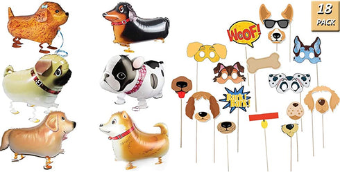 6 Walking Animal Balloons Pet Dog balloons + 18 Pack Dog Photo Booth Props