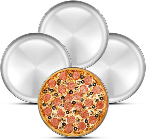 Deedro Pizza Baking Pan Pizza Sheet, 10 inch Stainless Steel Pizza Tray Round Pizza Oven Pan for Home Restaurant Pizzeria, Nontoxic & Heavy Duty, Easy Clean & Dishwasher Safe, Set of 4