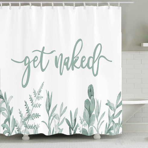 Zengmei 70x70 inches Get Naked Shower Curtain Set Funny Quote Durable Waterproof Polyester Shower Curtain Bathroom Bath Decor Cloth Fabric + 12 Hooks(Green)