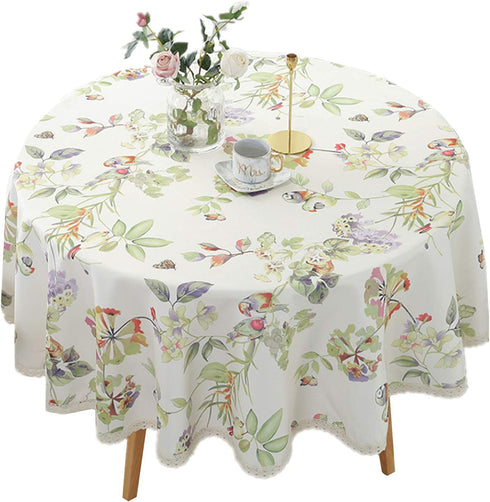 Heavy Duty Elegant Printed Tablecloth - Spillproof Fabric Lace Table Cloth - Round Table Cover for Dining Room Kitchen Home Decor ( 47" Round, Green Trees )