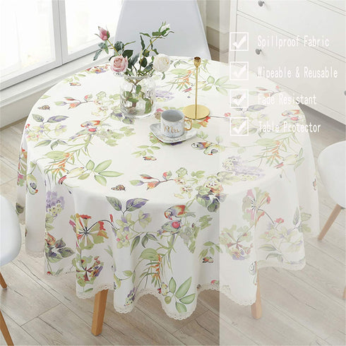 Heavy Duty Elegant Printed Tablecloth - Spillproof Fabric Lace Table Cloth - Round Table Cover for Dining Room Kitchen Home Decor ( 47" Round, Green Trees )