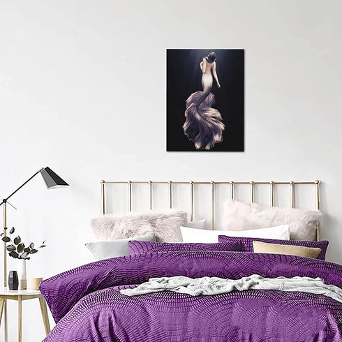 MountFlow Mermaid Bathroom Decor Wall Art Modern Fairy Artwork Fantasy Black and White Framed Decorations for Girl Room Purple Pictures Beautiful Poster Bedroom Living Room, 16 x 12 in