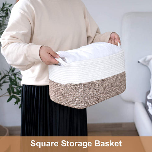 Goodpick Cube Storage Bins - Shelf Baskets for Storage Toys Storage Basket Towel Book Cloth Storage Bins for Office Woven Basket for Shelves Baby Laundry Basket Closet Storage Basket, 13.4''x9.8''x9''