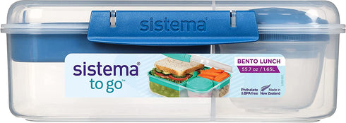 Sistema To Go Collection Bento Box Plastic Lunch and Food Storage Container, 55.7 Ounce, Multi Compartment (Color May Vary)