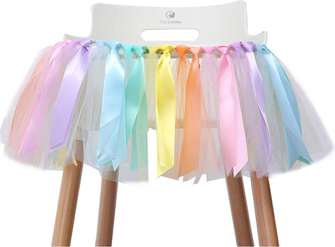 Pastel Rainbow High Chair Banner for 1st Birthday - Party Supplies for Highchair Tutu Skirt, First Birthday with One Pennant,Rainbow Birthday Decorations for Girls (Rainbow Banner)