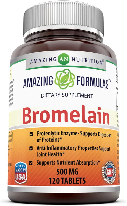 Amazing Formulas Bromelain - 500 Mg 120 Tablets (Non GMO,Gluten Free), Proteolytic Enzymes - Supports Dijestion of Proteins - Anti-Inflammatory Properties - Supports Nutrient Absorption*