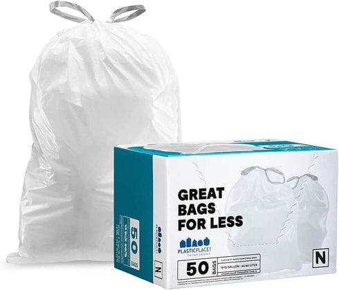 Plasticplace simplehuman (x) Code N Compatible Drawstring Garbage Liners 12-13 Gallon / 45-50 Liter ”‚ 22.75" x 31.5", 50 Count, White