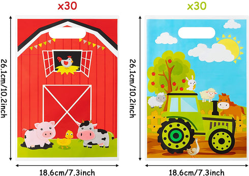 A1diee 60Pcs Farm Animals Party Favor Goodie Treat Bags Cow Chick Barnyard Animals Themed Snack Candy Plastic Bag for Birthday Party Decorations Supplies Farmhouse Gift Bags for Girls Kids Baby Shower